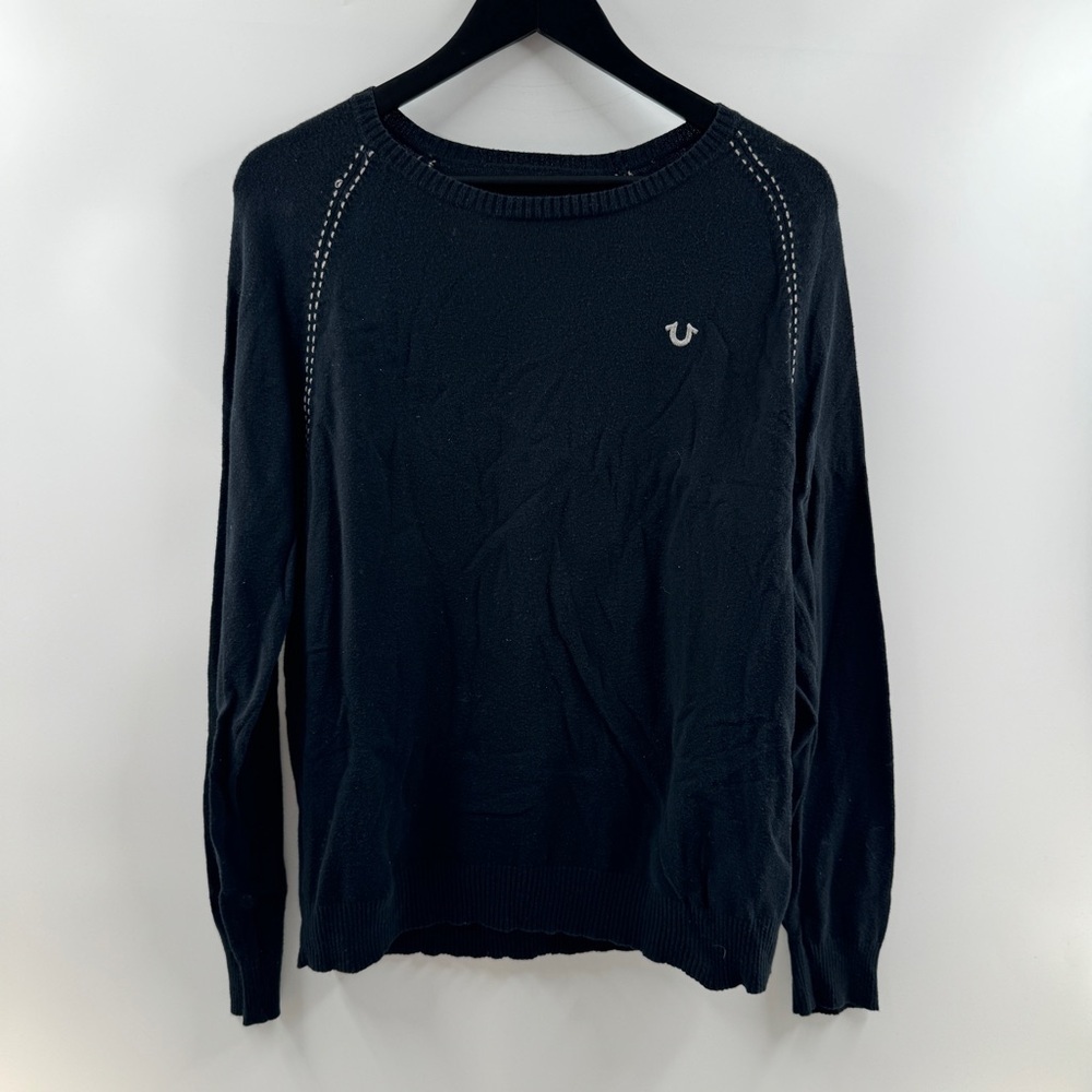 True Religion Black Scoop Neck Sweater Men’s Size Medium Cotton Cashmere